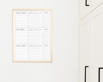 Chore Chart for 3 Kids, Framed Dry Erase Whiteboard with Chores, Framed Chores List for Three Children, Reusable Toddler Chore Chart