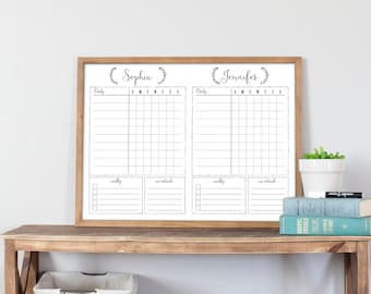 Framed Chore Chart for Two Kids, Dry Erase Whiteboard for Two Children, Teen Chore Chart For Wall, Task Chart, Kid's Daily Routine Board