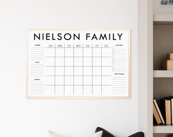 Custom Framed Dry Erase Minimalist Monthly Wall Calendar for Family | Whiteboard Style Wall Hanging Monthly Planner Family Command Center
