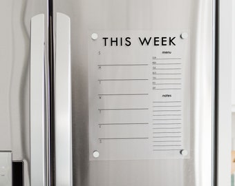 Personalized Magnetic Weekly Planner on Clear Acrylic for Refrigerator | Weekly Meal Planner Calendar with Custom Titles for Fridge