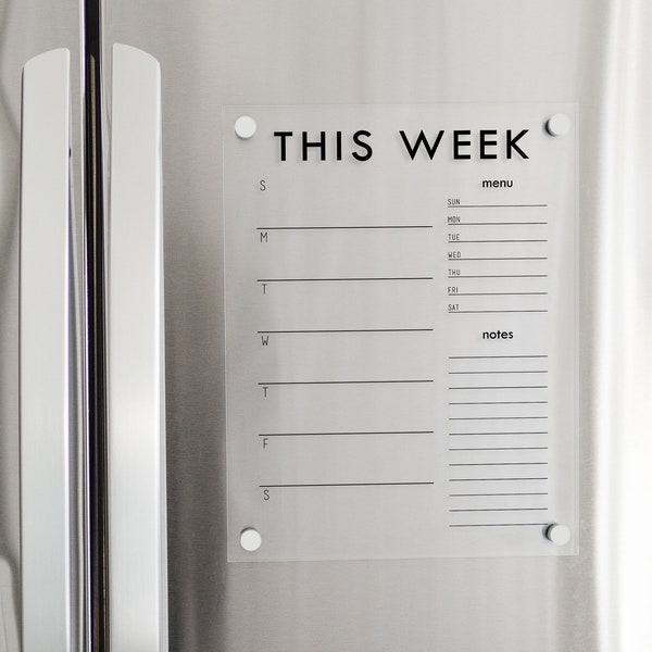 Personalized Magnetic Weekly Planner on Clear Acrylic for Refrigerator | Weekly Meal Planner Calendar with Custom Titles for Fridge