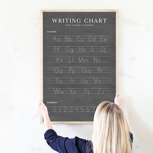 Large Writing Chart for Homeschool Decor Educational Poster for Letters both Cursive and Print Framed with Dry Erase Capability