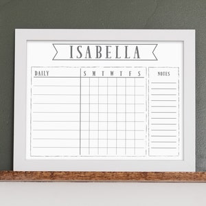 Personalized Chore Chart for Kids on Framed Whiteboard for Daily and Weekly Routine Schedule | Dry Erase with Magnetic Option