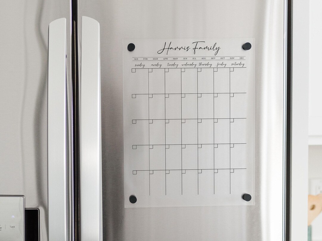 Personalized Acrylic Fridge Calendar | Magnetic Clear Monthly Planner