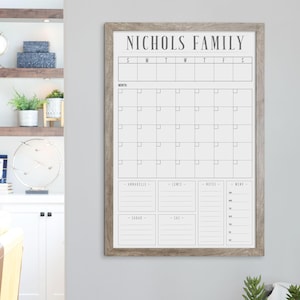 Dry Erase Calendar, Command Center, Customized Wall Calendar, Framed Kitchen Calendar For Wall, Family Organization Board