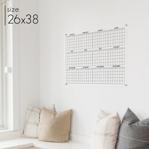 Yearly Dry Erase Acrylic Calendar, clear wall mounted minimalist calendar 3812 38''Wx26''H w/Silver