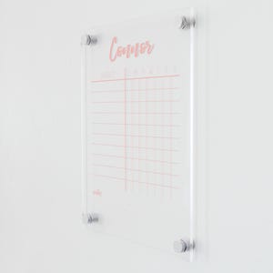 Kids Chore Chart with Pink Text, Girl&#39;s Chore Chart Board, Acrylic Chores Board, Acrylic Chores Chart, To Do List For Wall