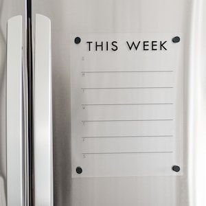 Magnetic Acrylic Fridge Calendar for Fridge with Custom Title for Family | Personalized Dry Erase Meal Planning Calendar for Kitchen