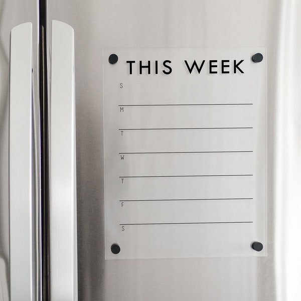 Magnetic Acrylic Fridge Calendar for Fridge with Custom Title for Family | Personalized Dry Erase Meal Planning Calendar for Kitchen