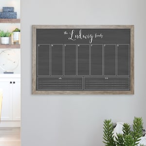 Large or Small Weekly Calendar | Dry Erase Chalkboard Planner | Custom Framed Calendar for Command Center | Magnetic Option Available