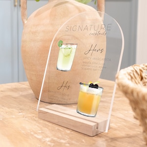 Wedding Signature Drink Sign Clear Acrylic, Personalized His, Hers Bar Menu Sign | Wedding Reception Bar Menu Signature Cocktail Sign