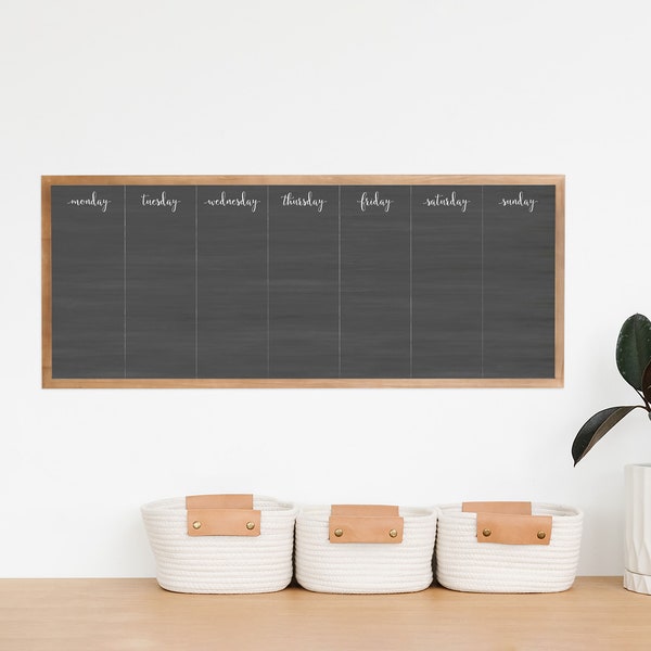 Week Calendar 9x24 or 14x36, Framed Dry Erase, Barnwood, Walnut, Black, or White Frame, Command Center, Homework Organizer, School Week