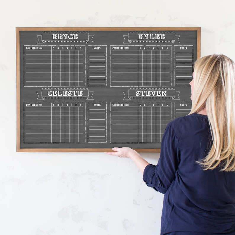 Large Kid Chore Chart , Family Chore Chart , 4 person chore chart, 4 child chore chart afbeelding 6