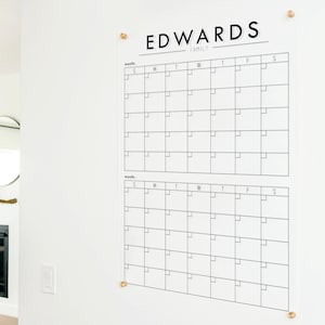 Modern Two-Month Acrylic Wall Calendar, Personalized Dry Erase Wall Calendar