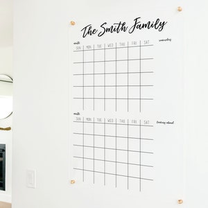 2 Month Family Calendar for Wall in Home or Office | Dry Erase Acrylic Wall Calendar Personalized Family Gift for her or him