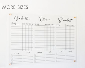 chore chart husband and wife Personalized Chore Chart For 3 Children , custom chore chart children girl boy dry erase clear acrylic minimalist homeschool