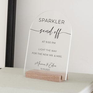Personalisierte Wunderkerze Verschicken Hochzeitsschild auf Bogen Acryl | Benutzerdefiniertes send off-Tischacrylschild mit Ständer, send offklare Hochzeitsbeschilderung