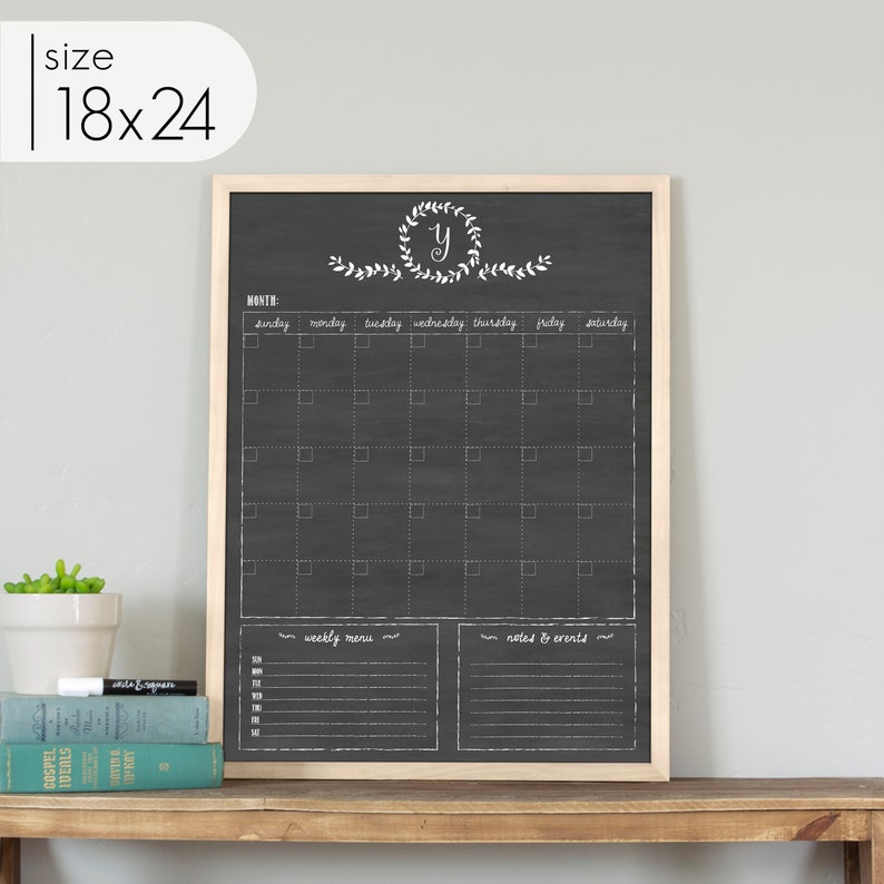 Chalkboard Monogram Calendar Dry Erase personalized calendar image 10