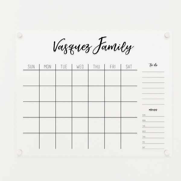 Acrylic Calendar Horizontal with custom side boxes | Dry Erase