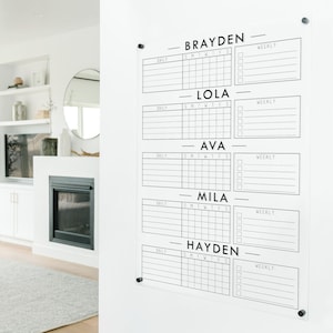 5 Kid Dry Erase Chore Chart for Wall in Mudroom or Kitchen, Personalized Family Chore Chart on Acrylic, Daily Tasks, Checklist for Teens