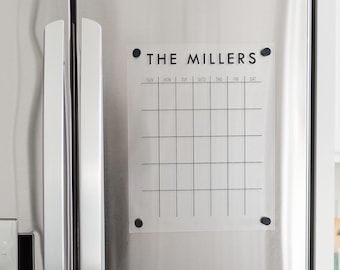 Fridge Calendar Personalized with Family Name for Magnetic Fridge | Monthly Dry Erase Clear Acrylic Calendar