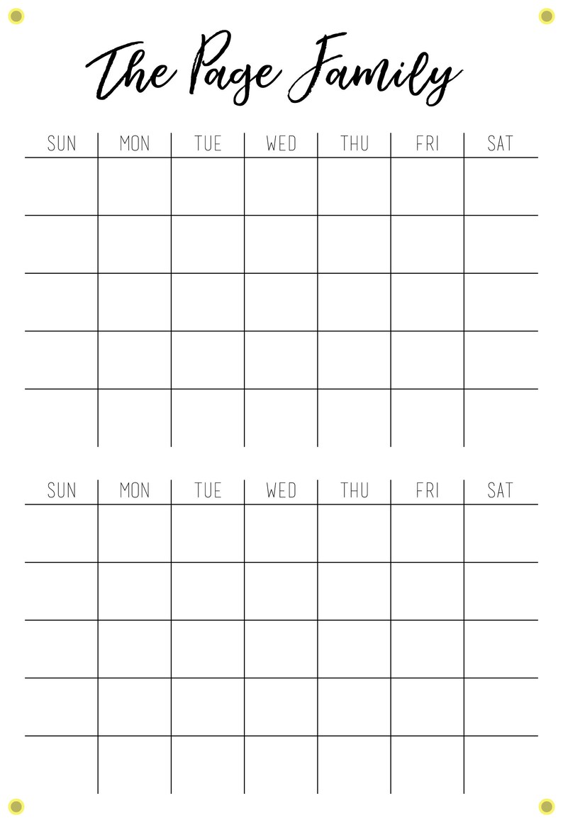 Large Acrylic Double Month Calendar 26x38 Dry Erase Family | Etsy