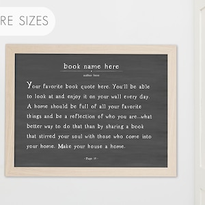 Framed Custom Quote Art, Book Wall Art on Chalkboard Style Print | Personalized Book Page Art, Book Lover Gift Home Decor