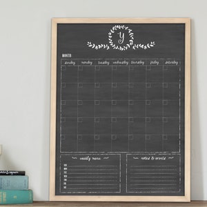 Chalkboard Monogram Calendar Dry Erase personalized calendar image 1