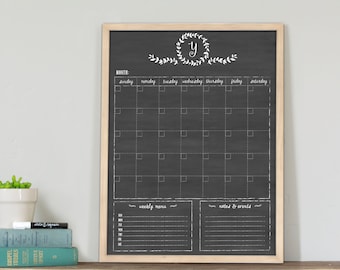 Chalkboard Monogram Calendar - Dry Erase personalized calendar