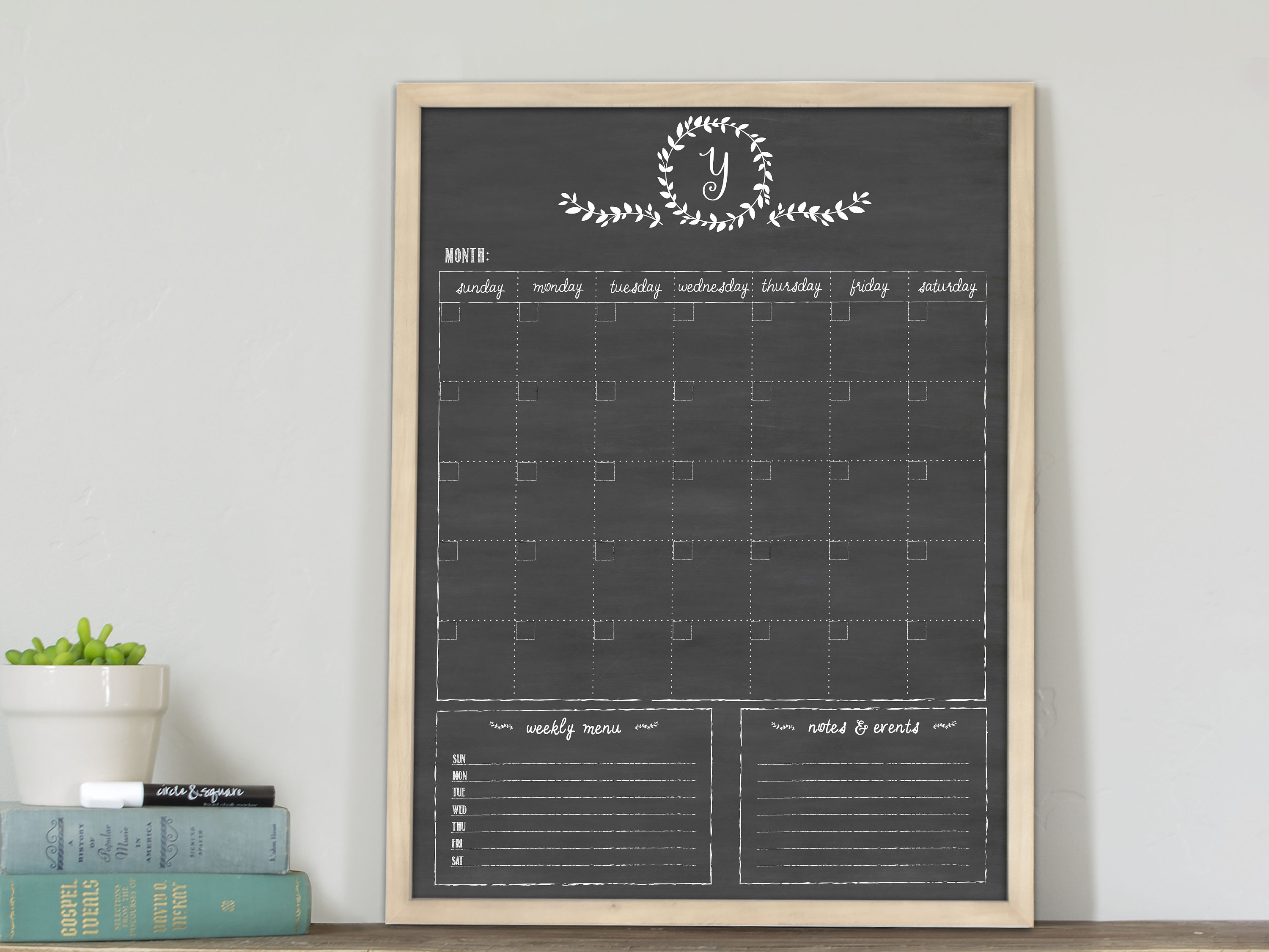 Chalkboard Monogram Calendar Dry Erase Personalized Calendar - Etsy