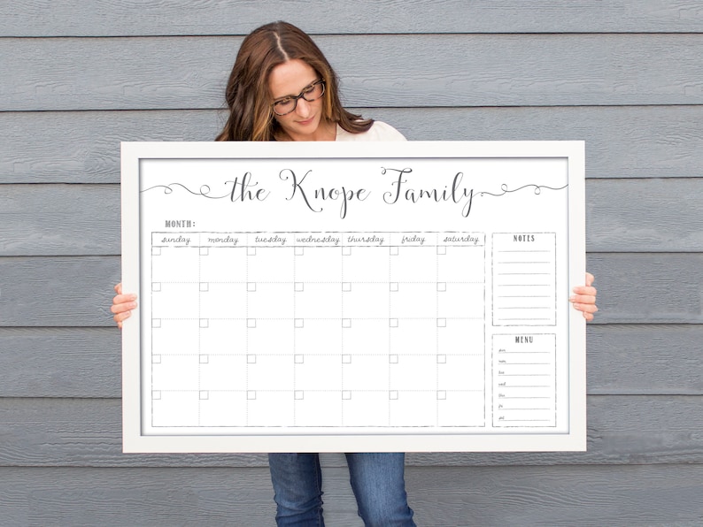 Large Whiteboard Calendar 24x36 Dry Erase Reusable Framed Etsy