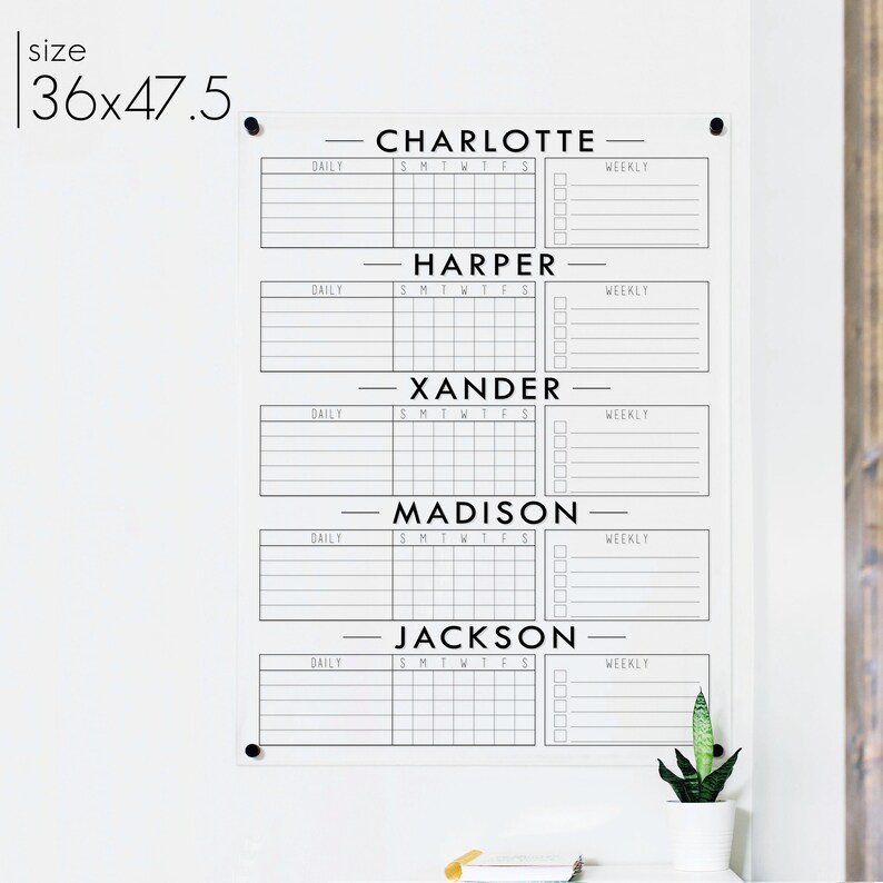 5 Kid Dry Erase Chore Chart for Wall in Mudroom or Kitchen Etsy Canada