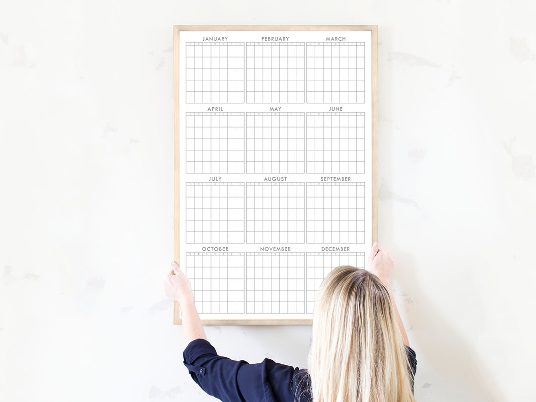 Framed Year At A Glance Calendar Large Dry erase 12 Month Whiteboard