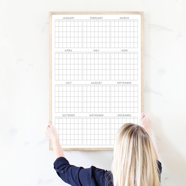 Framed Year at a Glance Calendar, Large Dry-Erase 12 month Whiteboard Calendar 24" x 36", #36175