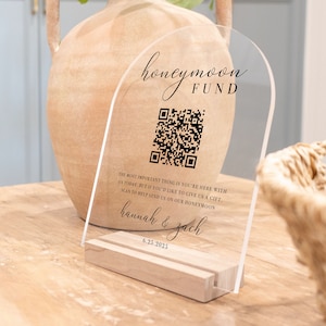 Custom QR Code Wedding Reception Acrylic Sign | Personalized Honeymoon Fund Wedding Sign | Custom Scan to Pay Cash Gift Table Sign