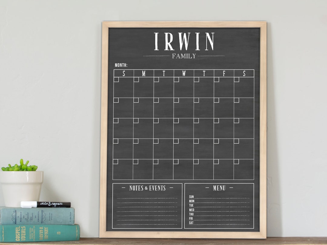 2022 Calendar, Dry Erase Personalized Chalkboard Calendar Farmhouse Style  18x24 or 24x36 Framed Wall Calendar 1804/3620 