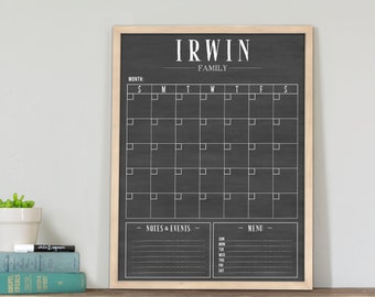 Chalkboard Calendar Dry Erase, Personalized Family calendar, Modern Chic Family, Family Name Calendar for wall | Swanson