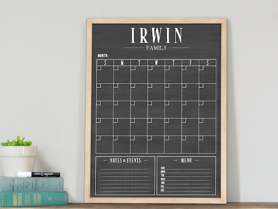 Chalkboard Calendar Dry Erase, Personalized 18x24 Family calendar, Modern  Chic Family, Family Name Calendar #1807 | Swanson