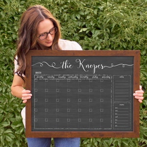 Personalized Dry Erase Chalkboard Calendar Small OR Large Size Framed Family Command Center Organizer Horizontal image 9