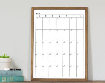 Tall Whiteboard calendar, Minimalist Calendar , wall calendar, dry-erase white calendar , perpetual calendar for classroom office or home
