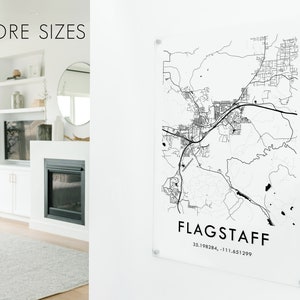 Flagstaff Arizona Map Print on Clear Acrylic for Wall , Flagstaff Wall Art , Flagstaff Print on Acrylic , Arizona Flagstaff Travel Print