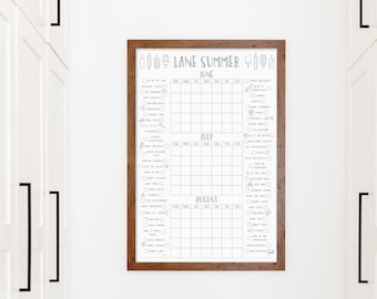 Personalized Summer Three Month Calendar and Bucket List | Popsicle Summer Planner for Kids, Framed Wall Hanging, & Colorable Print Options