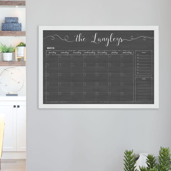 Chalkboard Calendar, Large Dry Erase Chalkboard Calendar for Command Center, Framed Calendar