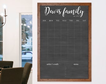 Calendar, Dry Erase Chalkboard Calendar Personalized for your Family | Small 18x24 or Large 24x36 calendar, est. year, custom bottom boxes