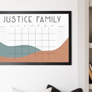 Abstract Landscape Art Calendar for Wall in Home or Office with Dry Erase Feature | Personalized Framed Family Calendar with notes sections