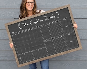 Large Personalized Family Command Center | Monthly Calendar with Chore Charts | Dry Erase Chalkboard Magnetic Option Available