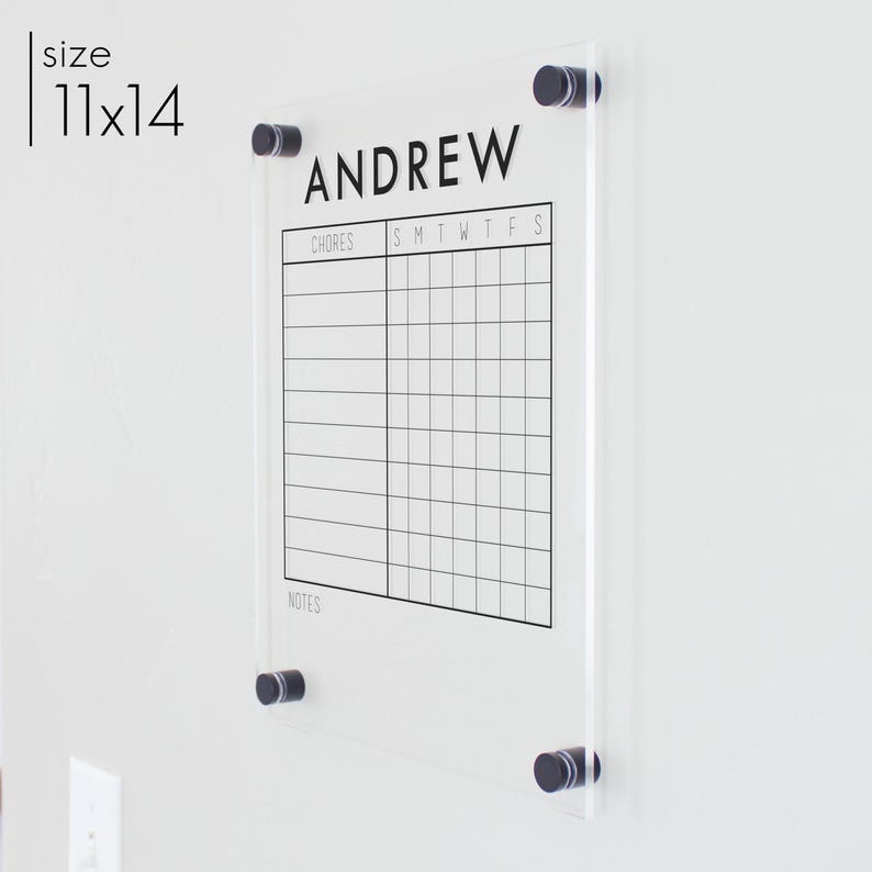 Acrylic Chore Chart for Kids, Clear Chore Chart, Personalized Dry Erase Chore Chart For Wall, Acrylic Job Chart, Floating Chores List 11" x 14" Vertical