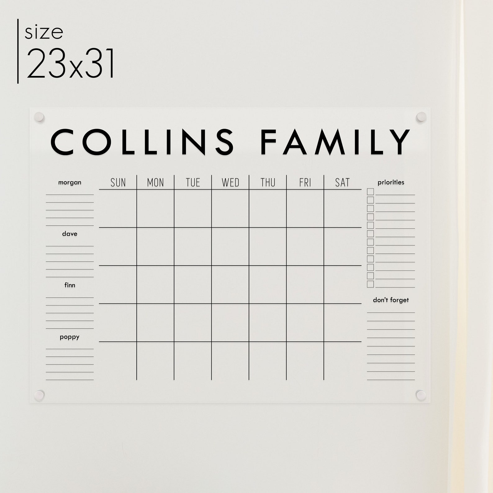 Large Acrylic Family Calendar Dry Erase Family Command - Etsy