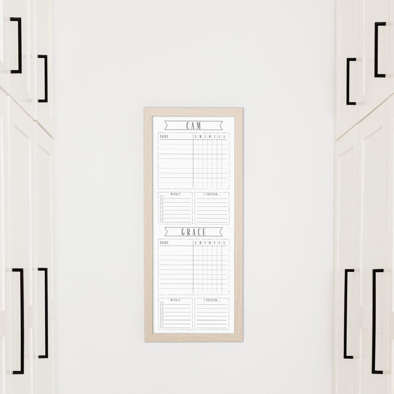 Kid's Chore Chart Whiteboard - Magnetic, Custom Framed 14x36 image 6
