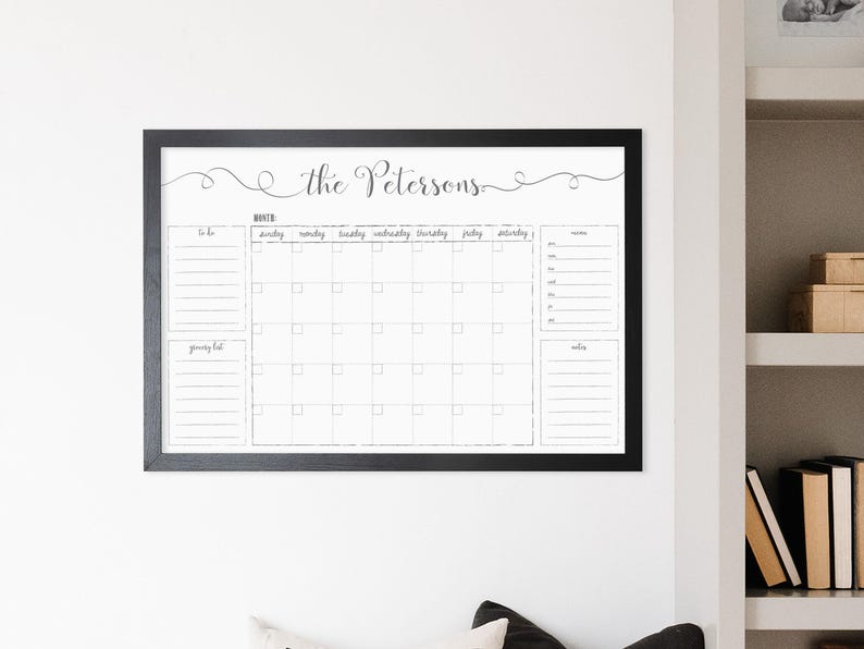 Dry Erase Wall Calendar, 2025 Family Calendar For Wall, Framed Family Organization Board, Forever Wall Calendar, Reusable Dry Erase Calendar